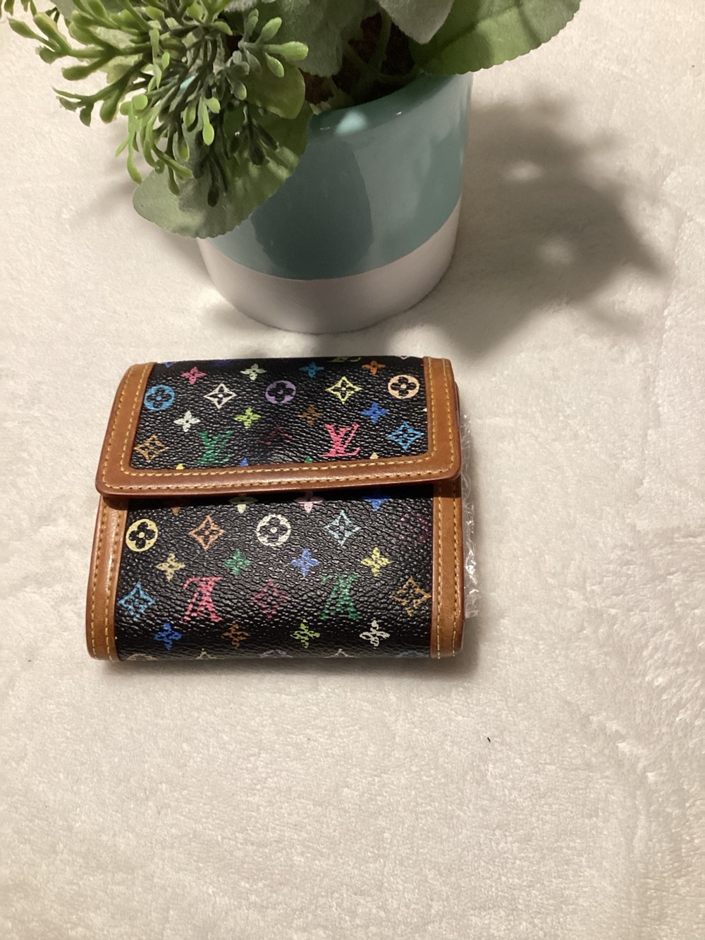 Louis Vuitton Takashi Murakami Black Multicolor Monogram Trifold Wallet